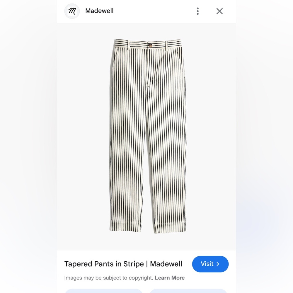 Madewell Blue and White Cropped Ankle Pants with Tailored Look
